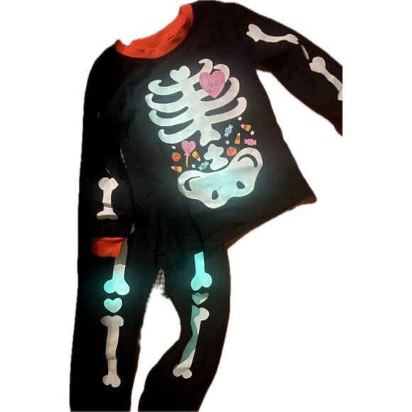 Glow in the dark Halloween skeleton bones candy pajama long sleeve 100%cotton 4t - Picture 2 of 5